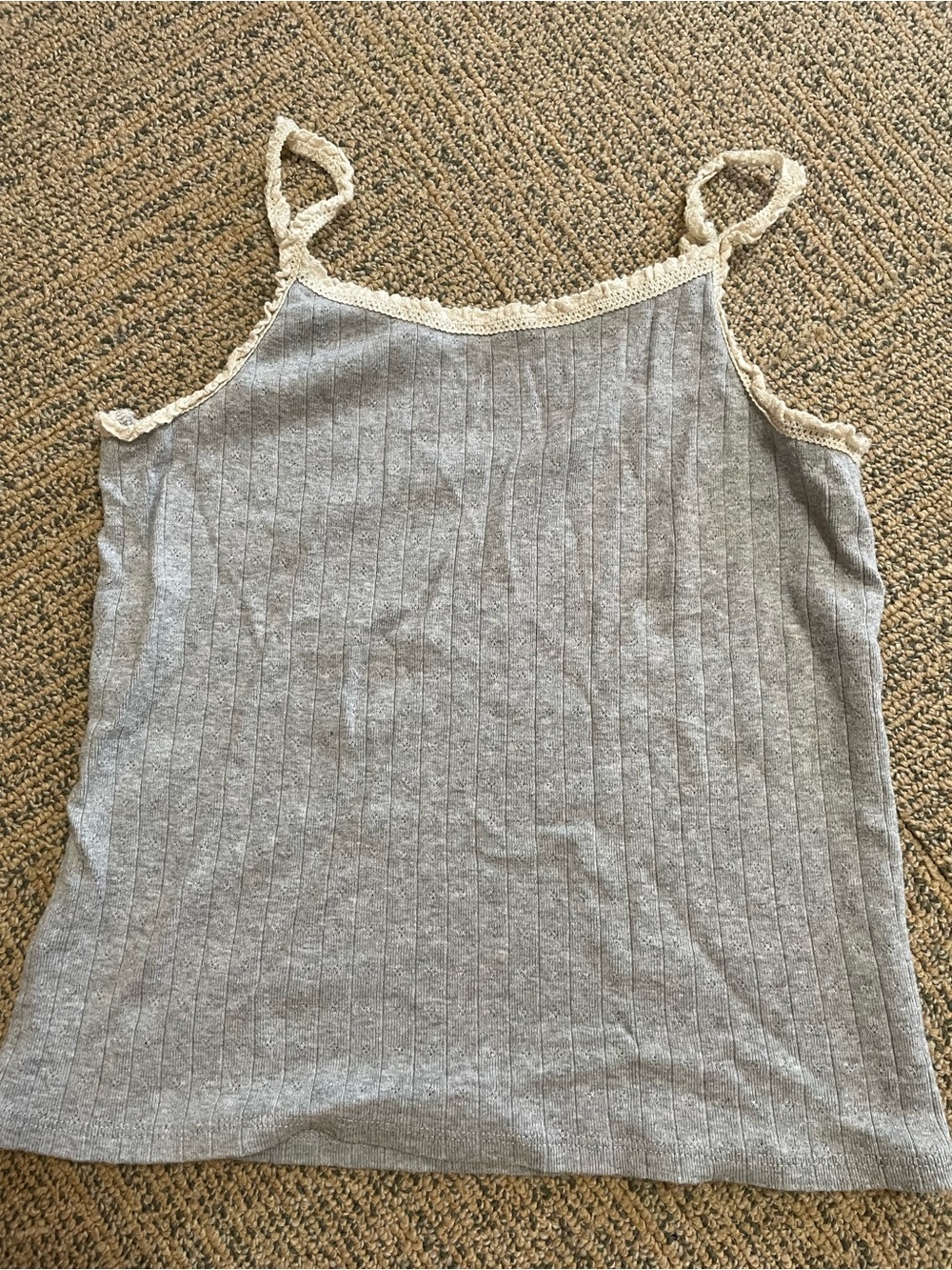 Gray and Cream Floral Lace-Trim Ribbed